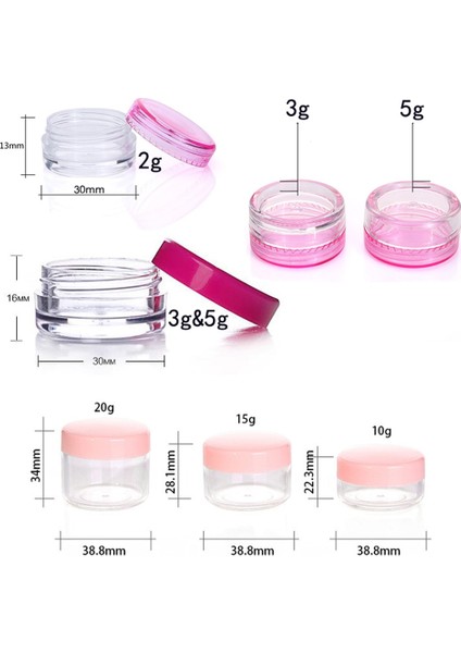 Pembe 10 Adet x 5g Plastik 10 Adet Boş 2g - 20G Seyahat Küçük Renkli Kapaklar Yüz Kremi Dudak Balsamı Kapları Için Kapaklı Şeffaf Plastik Kozmetik Kap Kavanozları (Yurt Dışından) fırsatları