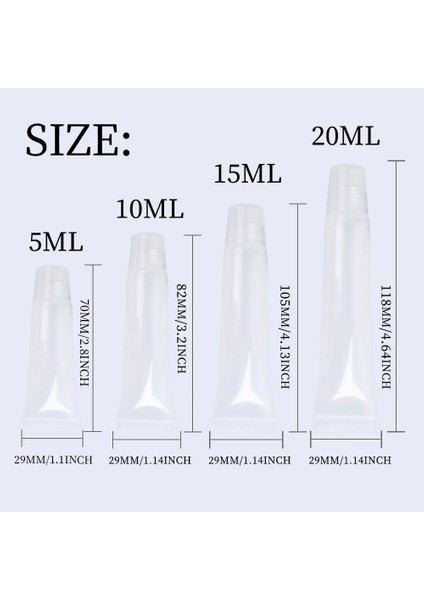 50 Adet Temizle 10 ml Plastik 100 Adet/torba 5/10/15/20 ml Boş Dudak Parlatıcısı Tüpleri Ruj Tüpü Dudak Balsamı Yumuşak Tüp Makyaj Sıkmak Şeffaf Dudak Parlatıcısı Tüp Konteyneri (Yurt Dışından)