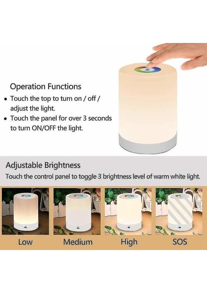 Smart Bedside Table Lamp Dimmable Touch Control Light Rechargeable (Yurt Dışından)