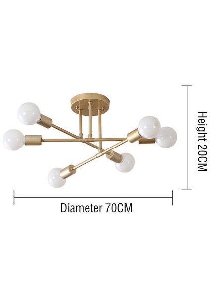 Rafine Altın 6 Kılıç Tavan Lambası - Buzlu Boya ve E27 Lamba Tabanı ile Zarif Demir Sanat Tasarımı (Yurt Dışından)