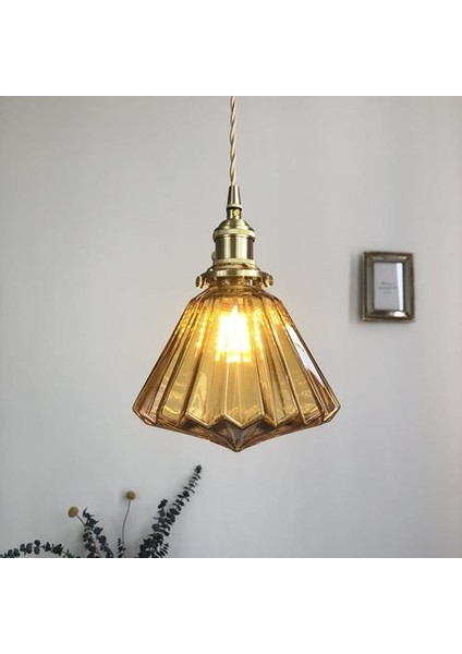 18CM Pirinç Cam Avize, LED 5W 220V Japon Retro Avize, Restoran Barı, Yatak Odası Başucu Lambası Koridor Giriş Işığı, Kahverengi (Yurt Dışından)