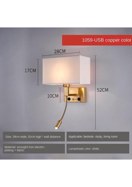 Iç Mekan Duvar Lambası, Modern Minimalist Stil, 1059 Kumaş Abajur, USB Arayüzü (Yurt Dışından)