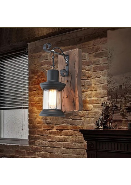 LED Demir Ahşap Duvar Lambası, E27 Ampul, Vintage Koridor Koridoru Duvar Sconce Restoran, Cafe, Bar Için (Yurt Dışından)