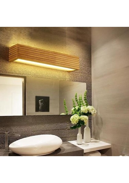 Modern LED Iç Duvar Lambaları Ahşap Ayna Banyo Işık Vanity Işıklar Fikstürü Makyaj Armatürü Japonya Tasarım Sıcak Ev Dekoru (55CM (8W)) (Yurt Dışından)