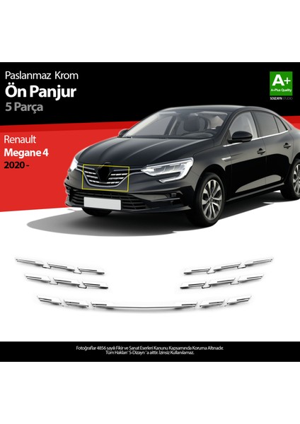 Renault Megane 4 Krom Ön Panjur 5 Prç. 2020 Üzeri A+ Kalite