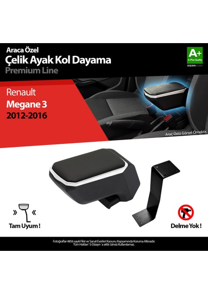 Renault Megane 3 Kol Dayama Kolçak Çelik Ayaklı Abs Gri 2012-2016 A+ Kalite