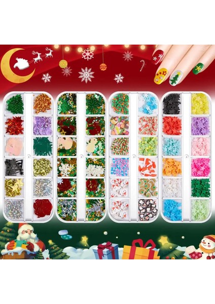 2 Köpüklü 1 Kutu Zarif 12 Izgara Noel Nail Art Pul Renkli Tırnak Tıknazları Kadın Için Noel Tarzı (Yurt Dışından)