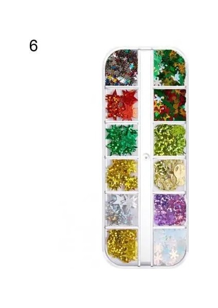 6 Tırnak Chunkys Yapışması Kolay 12 Izgara Noel Nail Art Payetler Tırnak Pırıltıları Dekoratif (Yurt Dışından)