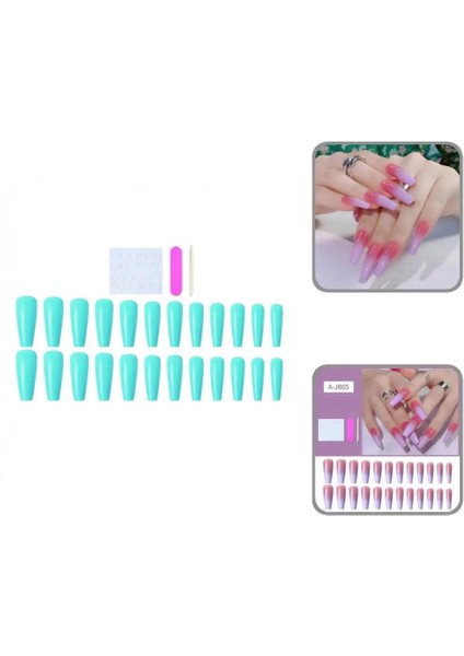 1 24 Adet/kutu Narin Nail Art Parça Ince Merdiven Şekilli Badem Ucu Yapay Nail Ipuçları Abs Tırnak Uzatma (Yurt Dışından)