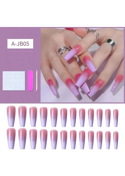 1 24 Adet/kutu Narin Nail Art Parça Ince Merdiven Şekilli Badem Ucu Yapay Nail Ipuçları Abs Tırnak Uzatma (Yurt Dışından)