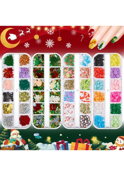 6 Mini 1 Kutu Dekoratif 12 Izgara Noel Nail Art Payetler Köpüklü Tırnak Pırıltılar Güzellik Için Yapışması Kolay (Yurt Dışından) indirimleri