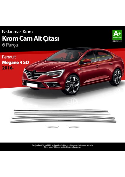 Renault Megane 4 Sedan Krom Cam Çıtası 6 Parça 2016 Üzeri A+Kalite