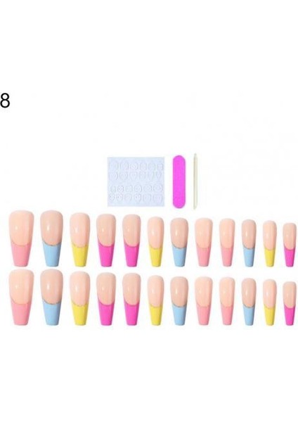 8 24 Adet/kutu Narin Nail Art Parça Ince Merdiven Şekilli Badem Ucu Yapay Nail Ipuçları Abs Tırnak Uzatma (Yurt Dışından)
