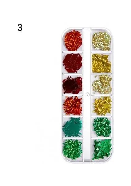 3 Köpüklü 1 Kutu Zarif 12 Izgara Noel Nail Art Pul Renkli Tırnak Tıknazları Kadın Için Noel Tarzı (Yurt Dışından)