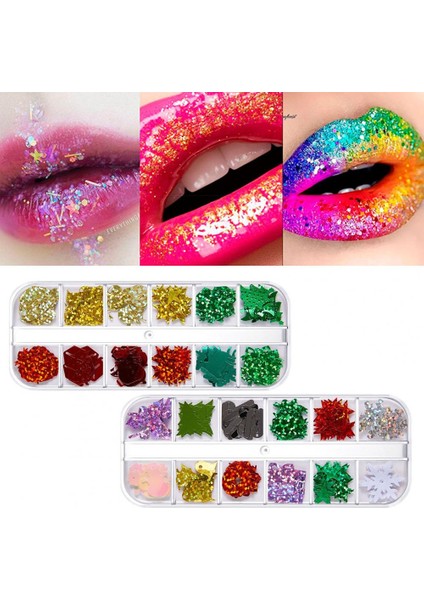 4 Tırnak Chunkys Yapışması Kolay 12 Izgara Noel Nail Art Payetler Tırnak Pırıltıları Dekoratif (Yurt Dışından) fırsatları