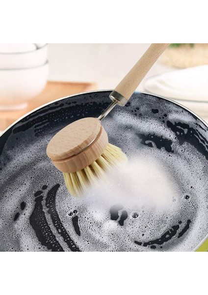 Parça Bulaşık Fırçası Ahşap Bulaşık Fırçası Seti, Doğal Elyaf Kıllı ve Ahşap Saplı - Değiştirilebilir Başlıklı / Yedek Başlıklı Ahşap Yıkama Fırçası (Yurt Dışından)
