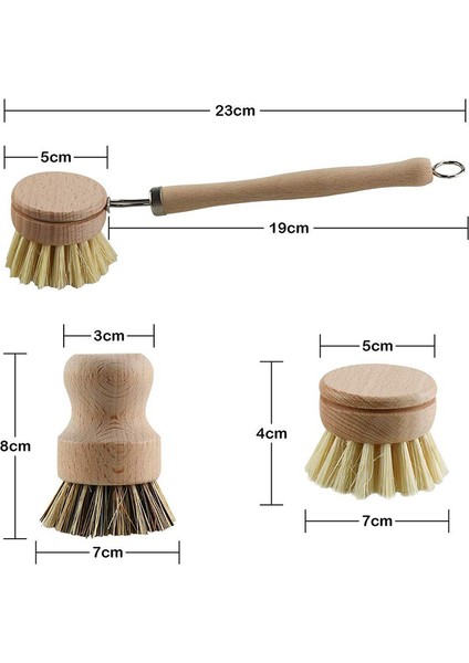 Parça Bulaşık Fırçası Ahşap Bulaşık Fırçası Seti, Doğal Elyaf Kıllı ve Ahşap Saplı - Değiştirilebilir Başlıklı / Yedek Başlıklı Ahşap Yıkama Fırçası (Yurt Dışından)