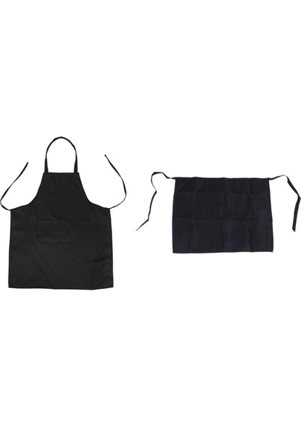 Unisex 2 Cep Siyah Mutfak Önlüğü Önlüğü, Orta ve Siyah Yarım Önlük Tek Beden Bayan Erkek Şef Garson 2 Cepli (Yurt Dışından)