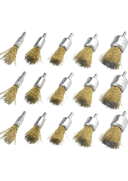 15 Paket Tel Tekerlek Fincan Fırça Seti, 1/4 Inç Yuvarlak Saplı, 5 Boyutlu Pirinç Kaplamalı Tel Matkap Fırçası, Boya Temizleme Projesi/korozyon/pas (Yurt Dışından)