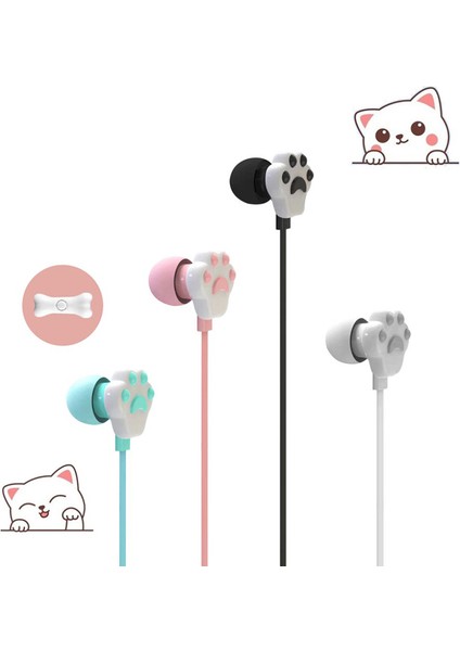 Kızlar Için 3.5mm Kablolu Kulaklık Sevimli Kedi Paw Mikrofonlu Kulak Içi Kulaklık Oyun (Yurt Dışından)