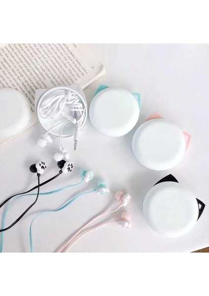 Kızlar Için 3.5mm Kablolu Kulaklık Sevimli Kedi Paw Mikrofonlu Kulak Içi Kulaklık Oyun (Yurt Dışından)