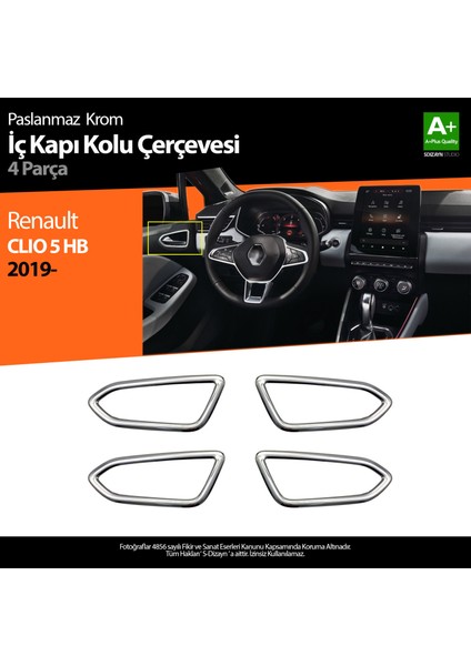 Renault Clio 5 Krom İç Kapı Kolu Çerçevesi 4 Parça 2019 ve Üzeri