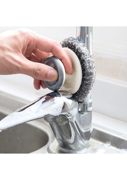 Plastik Saplı Paslanmaz Çelik Bulaşıklar, Çelik Yün Scrubber Pad Mutfak Banyo Temizleme Fırçası Yemekleri Tencere Tavalar (Yurt Dışından)