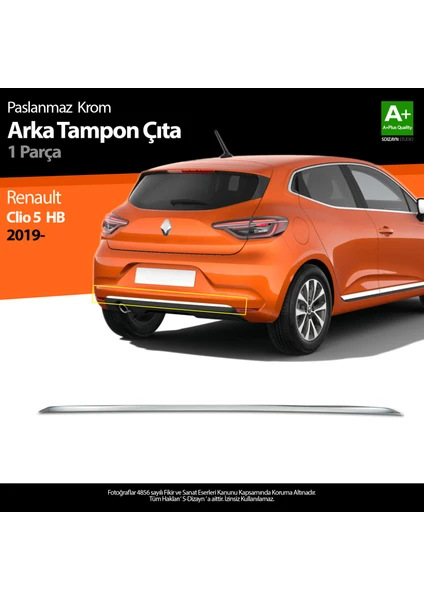 Renault Clio 5 Krom Arka Tampon Çıtası 2019 ve Üzeri A+Kalite