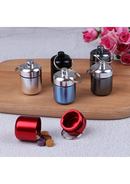 Mini Su Geçirmez Alüminyum Alaşımlı Hap Kutusu Kasa Şişe Tutucu Konteyner Anahtarlık (Yurt Dışından)