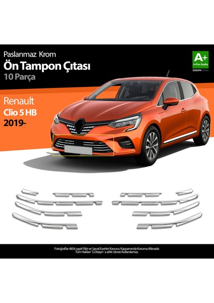 Renault Clio 5 Krom Ön Tampon Çıtası 10 Parça 2019 ve Üzeri