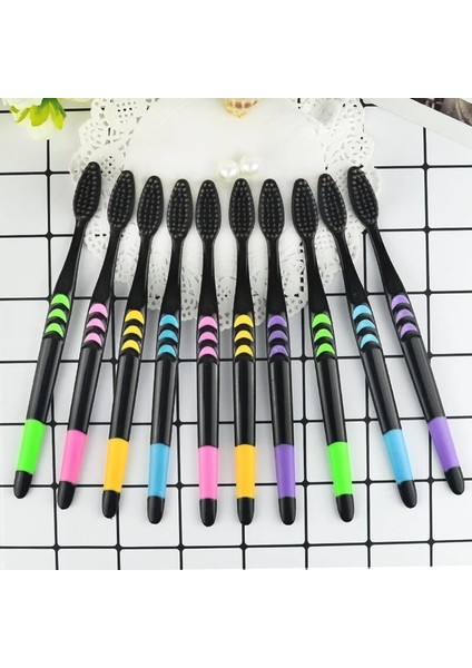 10 Adet Diş Fırçası Ultra Yumuşak Bambu Kömür Yetişkin Temiz Bakım Diş Etleri Ince Saç Ev Unisex Aile Giyim Diş Fırçası Ağız Bakım Araçları (Yurt Dışından)