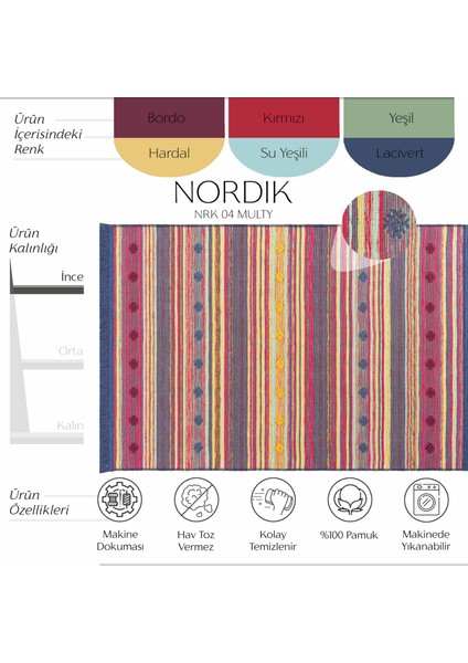 Nordik Nrk 04 Multi Çift Taraflı Pamuklu Banyo Balkon Kilimi Makinede Yıkanabilir Mutfak Kilimi