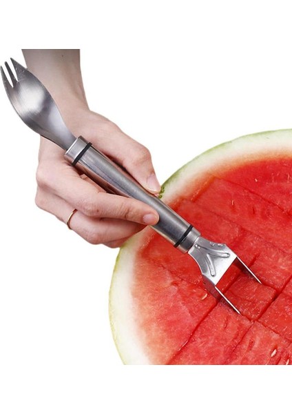 Dilimleyici Karpuz Dilimleme Kesici Çift Kafa 2 In 1 Meyve Çatalları Dilimleme Aracı Karpuz Kesici ve Meyve Kesme Çatal Karpuz Kavun (Yurt Dışından)