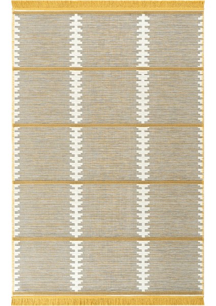 Nordik Nrk 01 White Yellow Çift Taraflı Pamuklu Banyo Balkon Kilim Makinede Yıkanabilir Mutfak Kilim