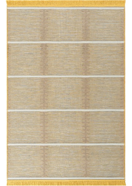 Nordik Nrk 01 White Yellow Çift Taraflı Pamuklu Banyo Balkon Kilim Makinede Yıkanabilir Mutfak Kilim