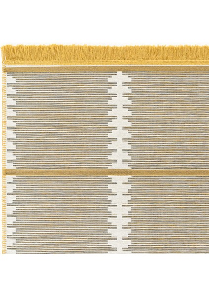 Nordik Nrk 01 White Yellow Çift Taraflı Pamuklu Banyo Balkon Kilim Makinede Yıkanabilir Mutfak Kilim