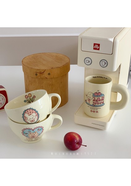 Tavşan Doğum Günü Kupası 300 ml Kremalı Sevimli Tavşan Doğum Günü Mutlu Fincan Kore Tombul Kolu Seramik Kupa Kız Kalp Süt Kahve Fincanı Kızlar Için Noel Hediyesi (Yurt Dışından) fırsatları