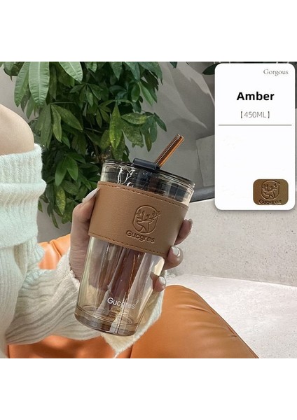 C8 450ML Kapasite 350ML 450ML Yaratıcı Cam Kahve Pipetli Bardak Kapaklı Isıya Dayanıklı Su Şişesi Bira Çay Drinkware Çift Kahve Pipetli Kupa (Yurt Dışından)
