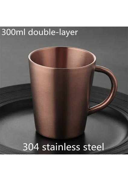 ROSE-001 300ML 300ML Çift Katmanlı Su Bardağı Ev Yemek Drinkware Kupalar 304 Paslanmaz Çelik Bira Bardağı Altın Şerit Kahve Kulplu Kupalar Tazas (Yurt Dışından)