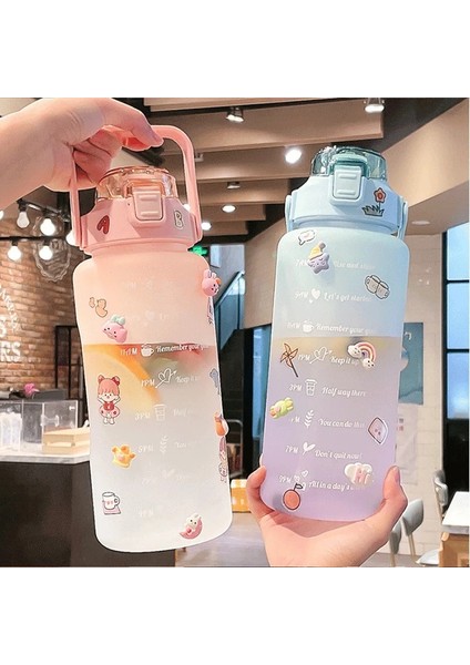 B-Blue 2000 ml 2l Kapasiteli Çift Fincan Saman Bardak Zaman Ölçeği Su Şişesi Plastik Su Bardağı Büyük Öğrenci Buzlu Yüksek Sıcaklık Açık Hava Sporları (Yurt Dışından) fiyatları