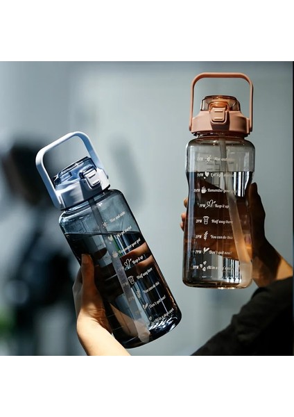 B-Blue 2000 ml 2l Kapasiteli Çift Fincan Saman Bardak Zaman Ölçeği Su Şişesi Plastik Su Bardağı Büyük Öğrenci Buzlu Yüksek Sıcaklık Açık Hava Sporları (Yurt Dışından) indirimleri