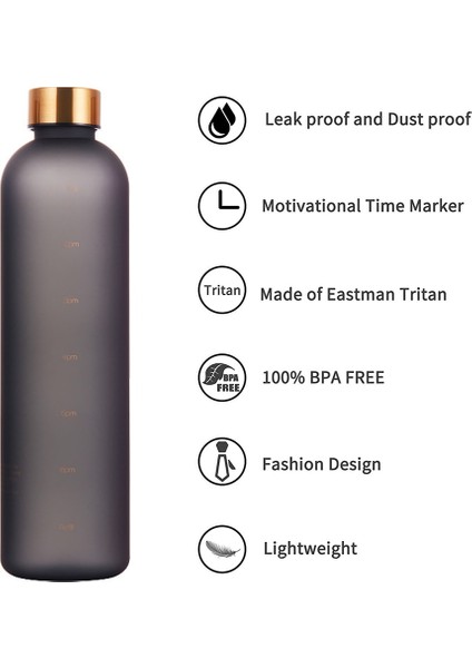 Black-01 1000ML 1l Zaman Işaretli Su Şişesi 32 Oz Motivasyonel Yeniden Kullanılabilir Fitness Spor Açık Havada Seyahat Sızdırmaz Bpa Içermeyen Buzlu Plastik (Yurt Dışından) fiyatları