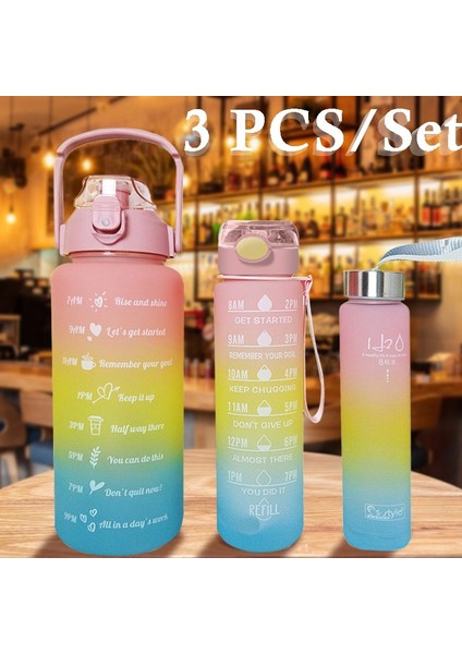 Style1-Grey-3pcs 2000ML 900ML 280ML 3pcs / Set Büyük Kapasiteli Spor Su Şişesi Okul Kız Çocuk Erkek Kadın Sürahi Kamp Yürüyüş Kupası Için Kawaii Sevimli Içme Bardağı (Yurt Dışından)