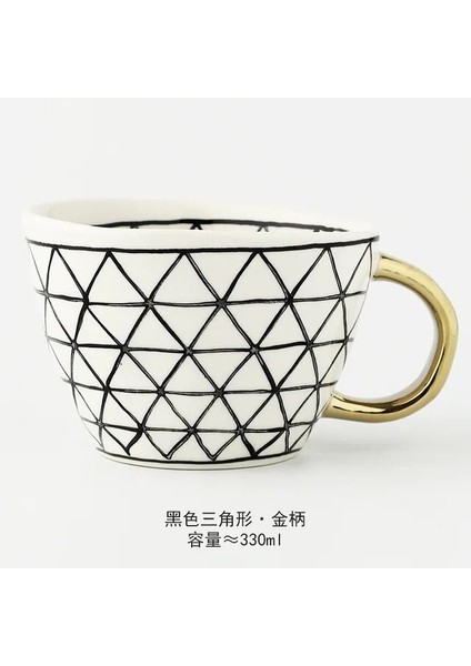 Siyah Üçgen 100-350 ml Iskandinav Lüks Kupa Altın Saplı Geniş Ağızlı El Boyalı Geometrik Seramik El Yapımı Düzensiz Bardak Süt Çay Yulaf Ezmesi Kahve Kupa (Yurt Dışından)