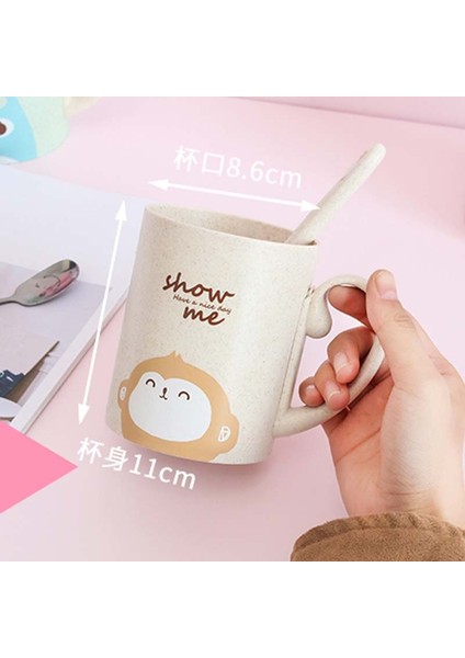 Pembe Rastgele Hayvan Sıcak Satış 450 ml Karikatür Buğday Hayvan Kapaklı Kupa Kaşık Süt Kahve Kupa Çay Süt Seyahat Fincan Büyük Kapasiteli Çocuklar Fincan Güzel Hediye (Yurt Dışından)