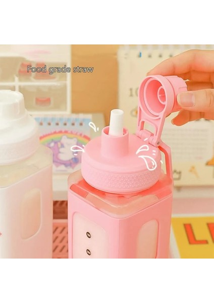 Beyaz Su Şişesi 900 ml 700/900 ml Kawaii Su Pipetli Şişe 3D Sevimli Ayı Etiket Bpa Ücretsiz Plastik Kare Damlatmaz Bardak Poratable Drinkware (Yurt Dışından)