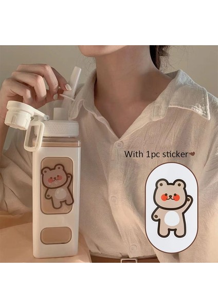 Beyaz B 700ML Ayı Pastel Su Şişesi 3D Etiketli 700ML/900ML Plastik Seyahat Çay Suyu Süt Taşınabilir Sevimli Shaker Içme Şişesi Hediye (Yurt Dışından)