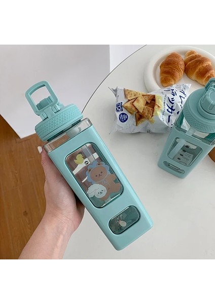 Yeşil 700ML Ayı Pastel Su Şişesi 3D Etiketli 700ML/900ML Plastik Seyahat Çay Suyu Süt Taşınabilir Sevimli Shaker Içme Şişesi Hediye (Yurt Dışından)