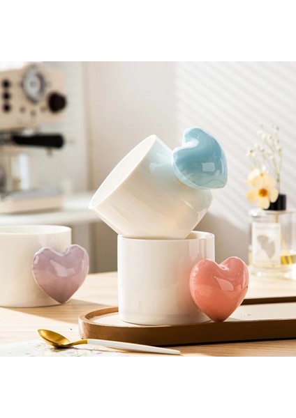 Mavi 01 301-400 ml Sevimli Seramik Fincan Kahve Kupa Su Bardağı Üç Boyutlu Kalp Şeklinde Kolu Çay Fincanı Öğleden Sonra Çay Kahve Fincanı Kupalar Pembe Çay Bardağı (Yurt Dışından)