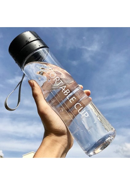 Şeffaf Siyah 600ML 800ML/600ML Büyük Kapasiteli Spor Meyve Limon Suyu Içme Şişesi Demlik Temizle Taşınabilir Plastik Su Şişesi (Yurt Dışından)